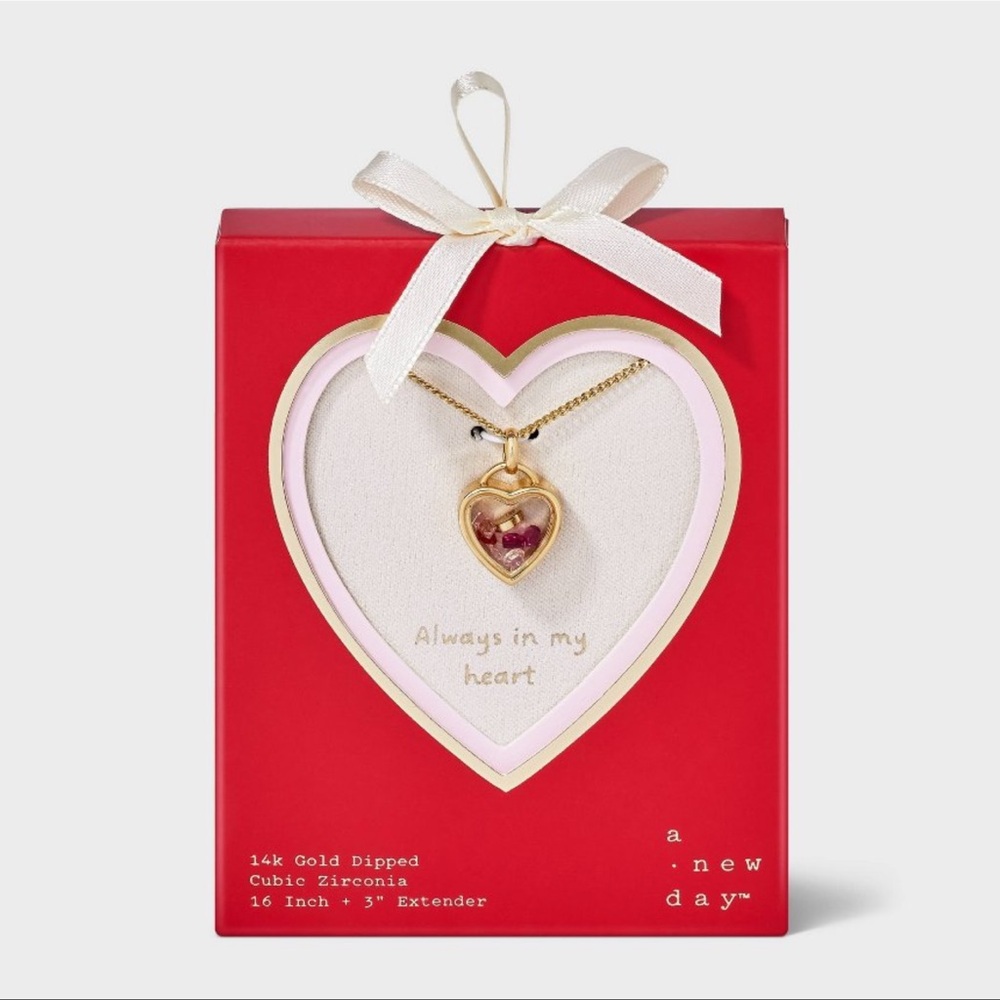 A New Day Gold Heart Necklace with Red Accent